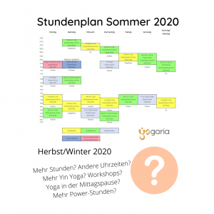der Sommerstundenplan von Montag bis Sonntag, mit einem Bild eines Fragezeichens neben dem Text für Wünsche für Herbst
