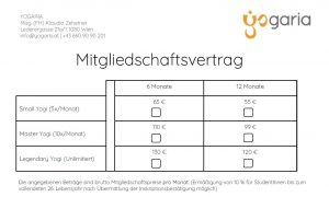 Ausschnitt des aktuellen Mitgliedschaftsvertrages in der Yogaria