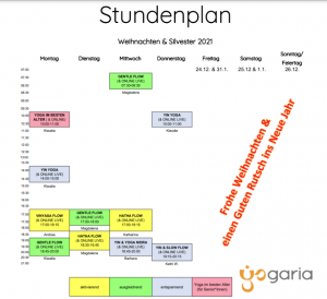 Stundenplan Weihnachten 2021 Stundenplan über die Weihnachtsfeiertage 2021